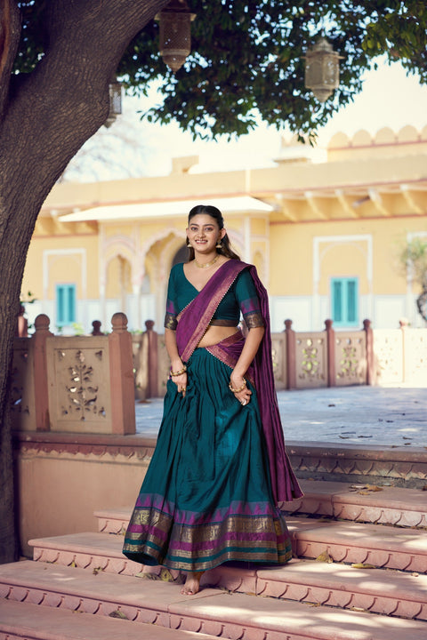 Teal Blue Zari Border Lehenga Choli ClothsVilla Main image