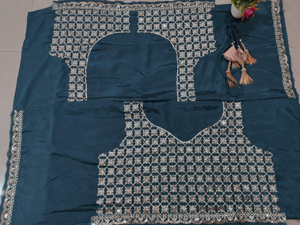 Teal Chinon Silk Sequin Lehenga ClothsVilla