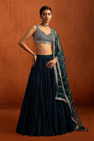 Teal Chinon Silk Sequin Lehenga ClothsVilla