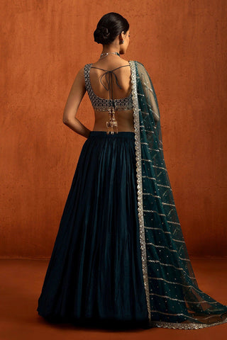 Teal Chinon Silk Sequin Lehenga ClothsVilla