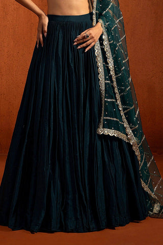 Teal Chinon Silk Sequin Lehenga ClothsVilla