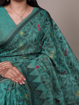 Teal Classic Poly Cotton Saree with Intricate Thread Weaving Work – Lightweight Everyday & Occasion Wear Unstitched Blouse Included ClothsVilla