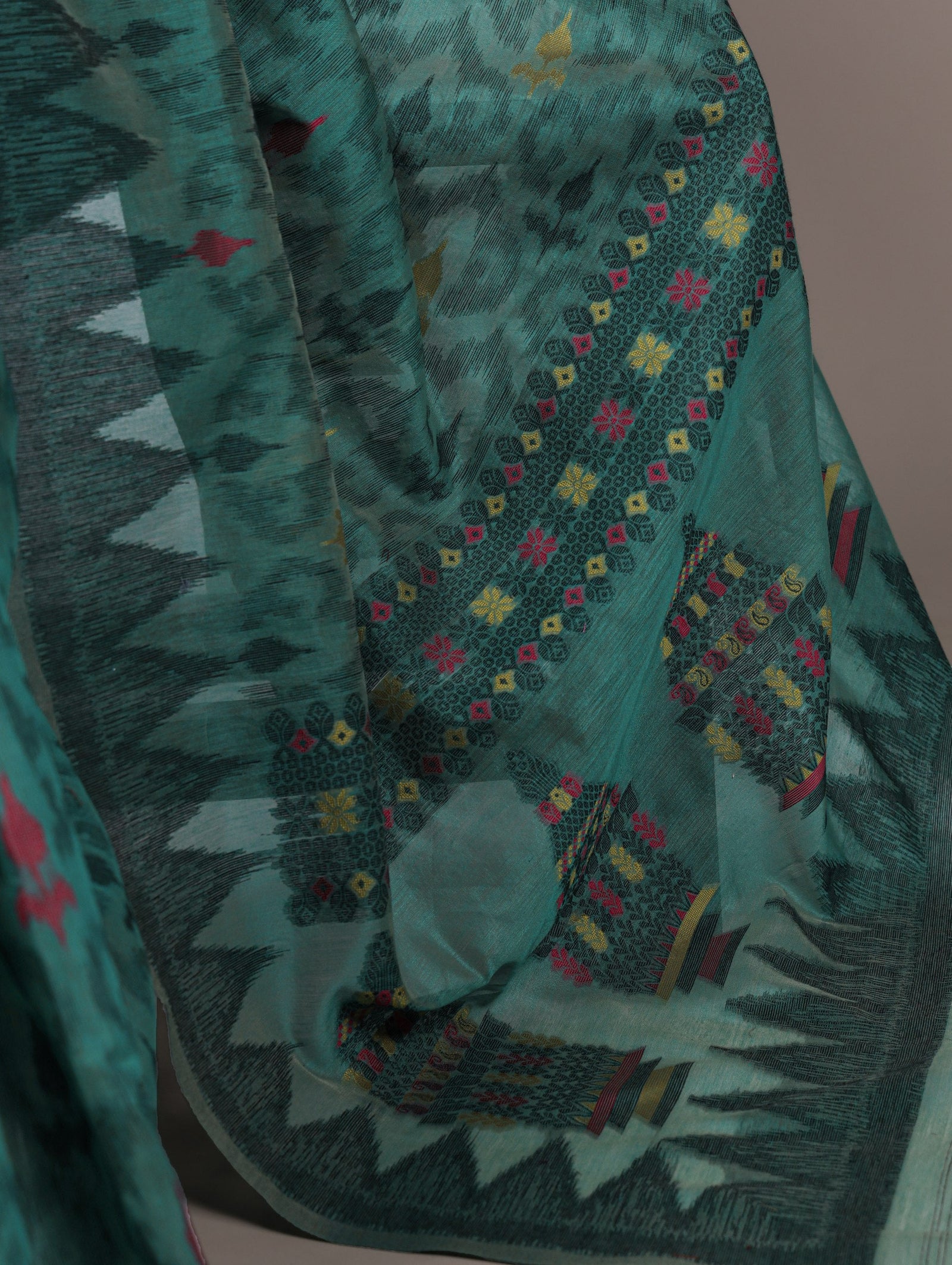 Teal Classic Poly Cotton Saree with Intricate Thread Weaving Work – Lightweight Everyday & Occasion Wear Unstitched Blouse Included ClothsVilla