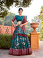 Teal Color Mesmerize in Dola Silk Elegance Printed Lehenga Choli Set with Foil Work & Minakari ClothsVilla
