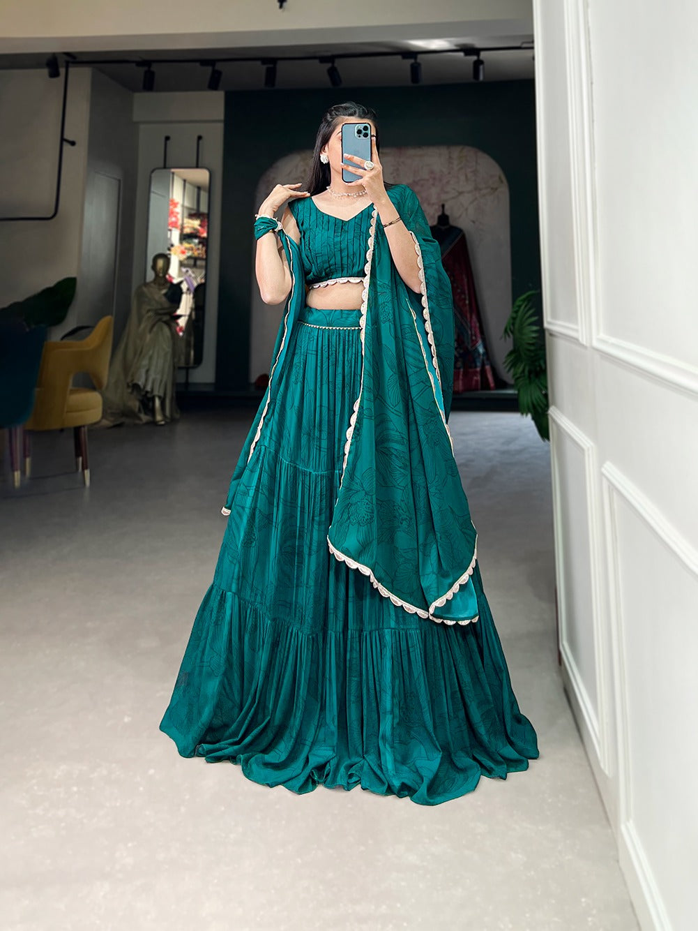 Teal Color Printed Georgette Lehenga Choli - Celebrate Style & Comfort ClothsVilla
