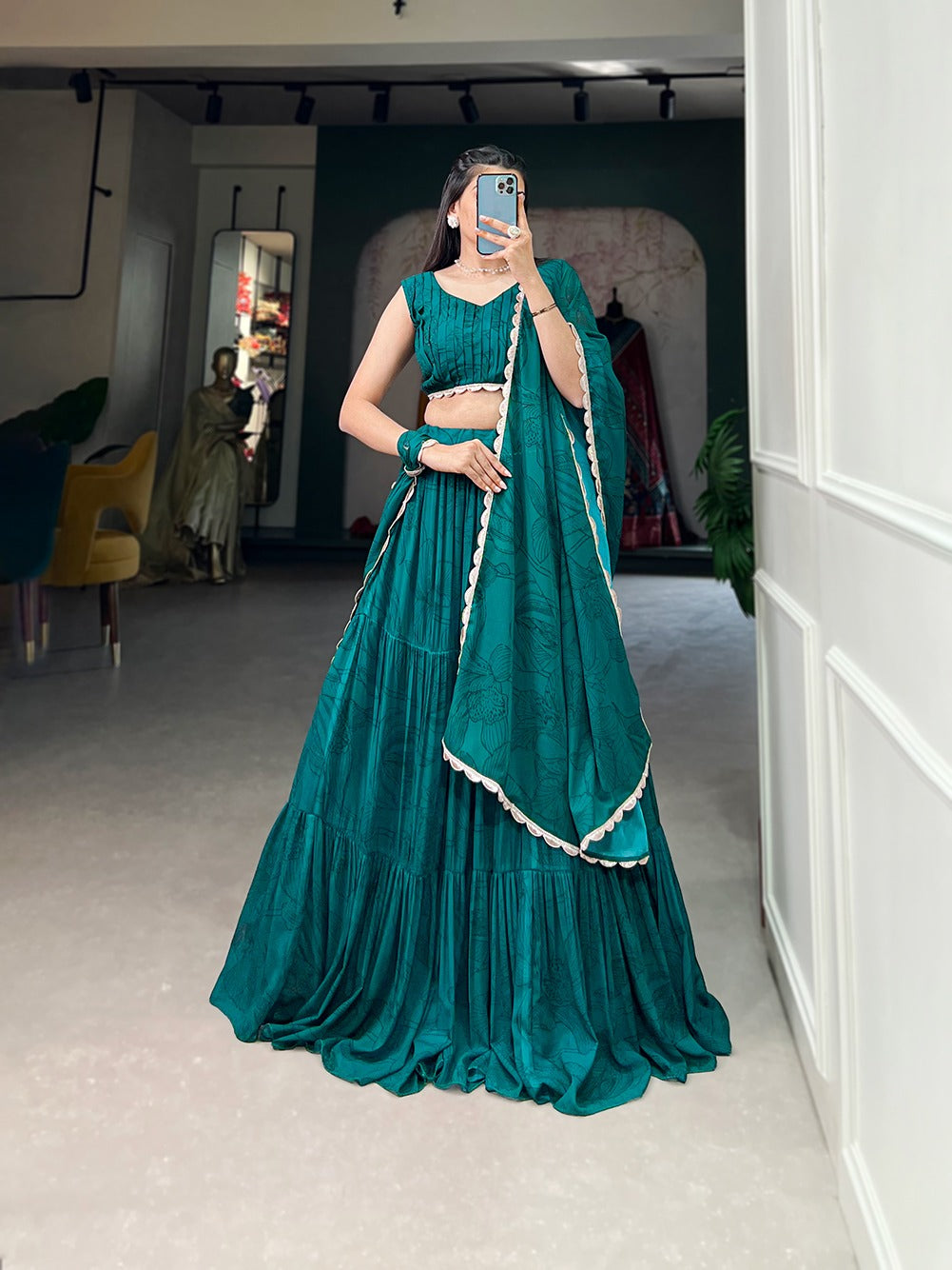 Teal Color Printed Georgette Lehenga Choli - Celebrate Style & Comfort ClothsVilla
