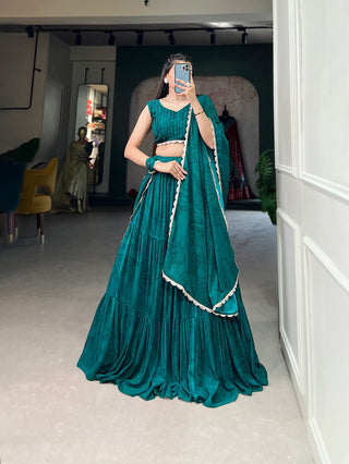 Teal Color Printed Georgette Lehenga Choli - Celebrate Style & Comfort ClothsVilla