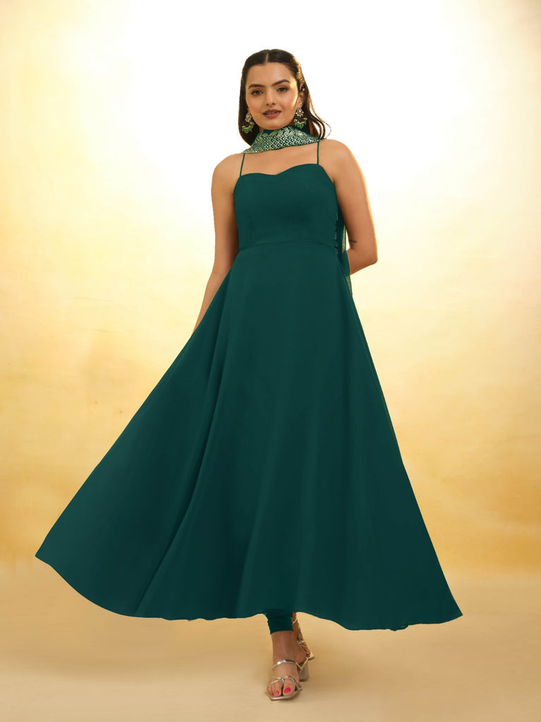 Teal Color Stylish Turquoise Georgette Dress with Embroidery – Ready to Wear ClothsVilla