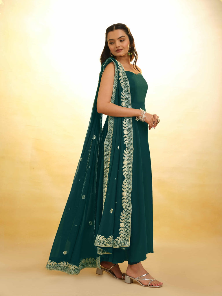 Teal Color Stylish Turquoise Georgette Dress with Embroidery – Ready to Wear ClothsVilla