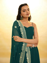 Load image into Gallery viewer, Teal Color Stylish Turquoise Georgette Dress with Embroidery – Ready to Wear ClothsVilla