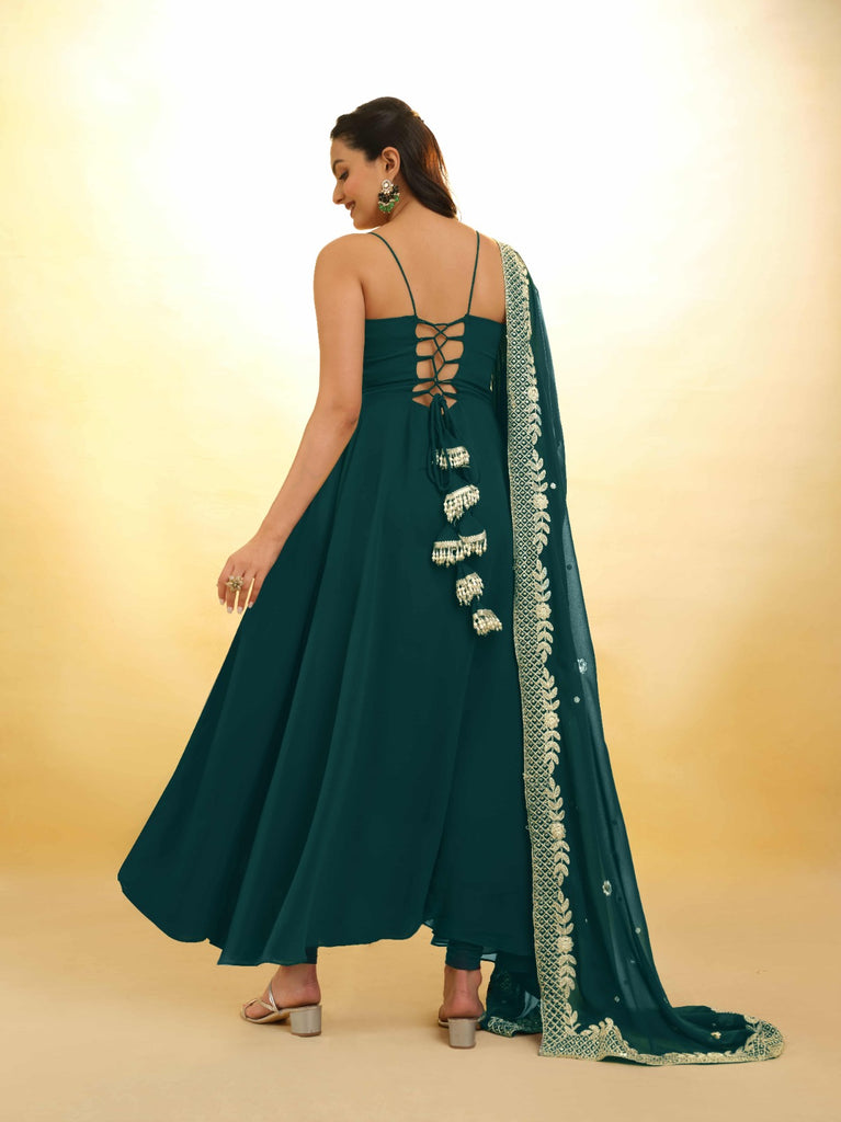 Teal Color Stylish Turquoise Georgette Dress with Embroidery – Ready to Wear ClothsVilla