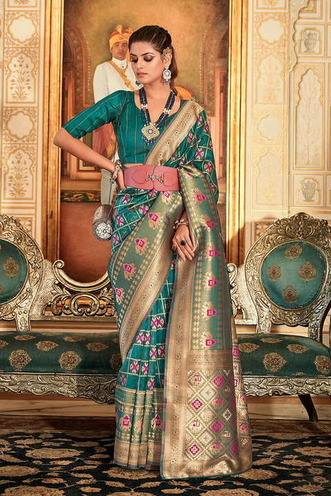Teal Color Weaving Work Organza Saree Clothsvilla Main image