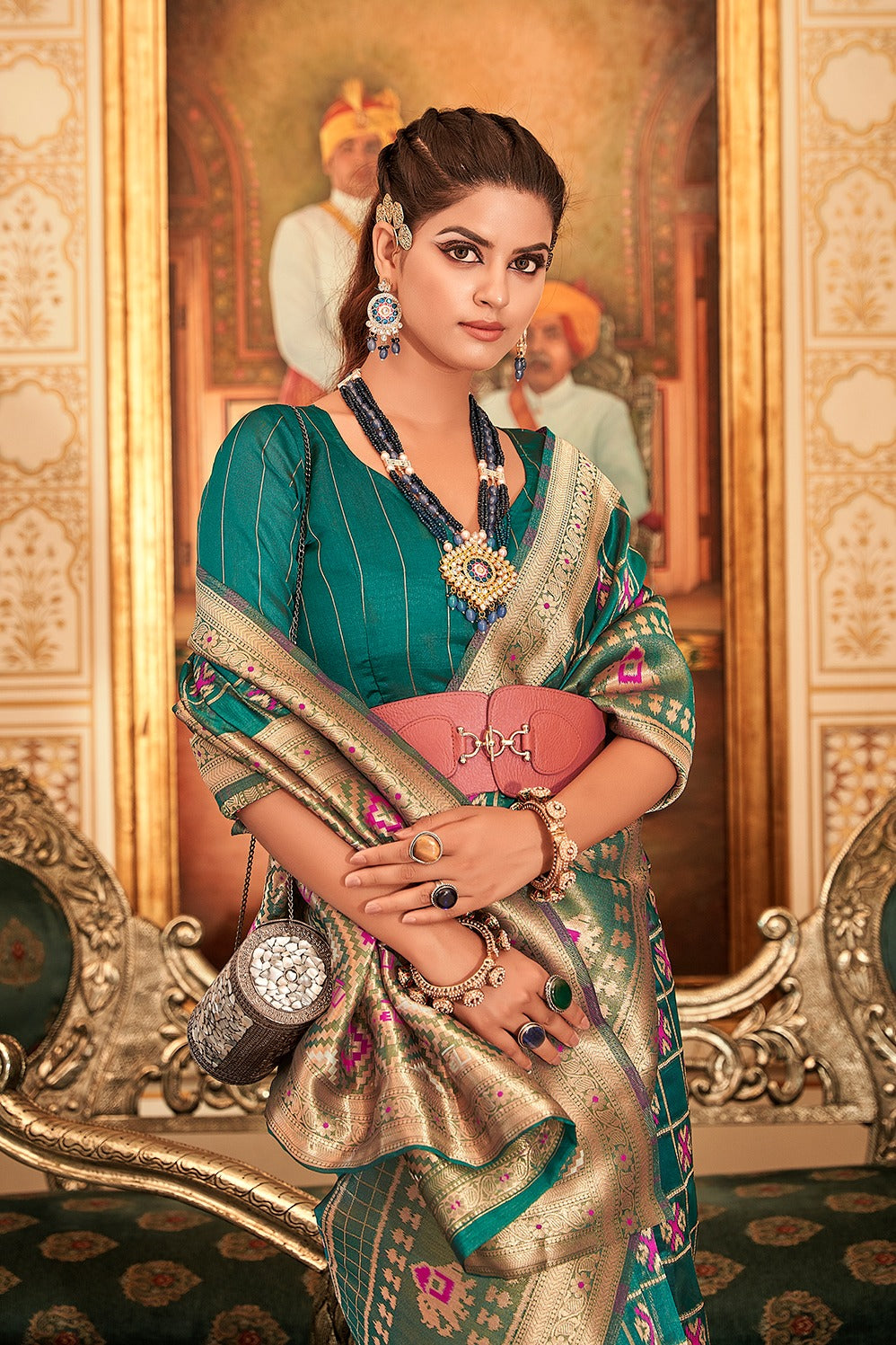 Teal Color Weaving Work Organza Saree Clothsvilla