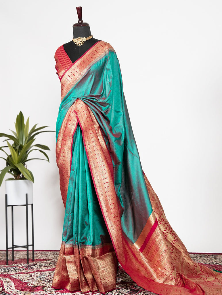 Teal Color Weaving zari work Banarasi Silk Saree Clothsvilla