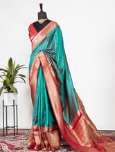 Load image into Gallery viewer, Teal Color Weaving zari work Banarasi Silk Saree Clothsvilla