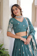 Load image into Gallery viewer, Teal Colour Premium Vichitra Silk Sequins &amp; Zari Multi-Embroidered Lehenga Choli Set ClothsVilla