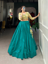Load image into Gallery viewer, Teal Cotton Lehenga Co-Ord Set with Shibori Print Blouse ClothsVilla