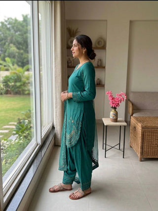 Teal Crepe Farshi Palazzo Suit ClothsVilla