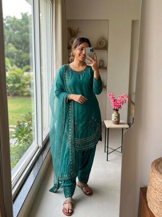 Teal Crepe Farshi Palazzo Suit ClothsVilla