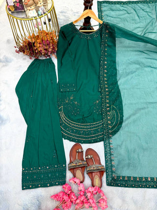 Teal Crepe Farshi Palazzo Suit ClothsVilla