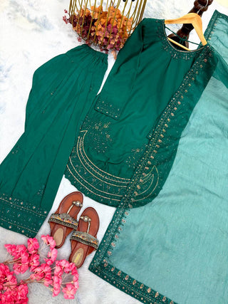 Teal Crepe Farshi Palazzo Suit ClothsVilla