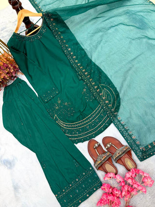 Teal Crepe Farshi Palazzo Suit ClothsVilla