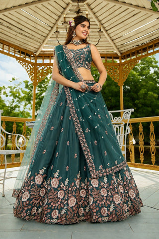 Teal Designer Crepe Lehenga Choli ClothsVilla