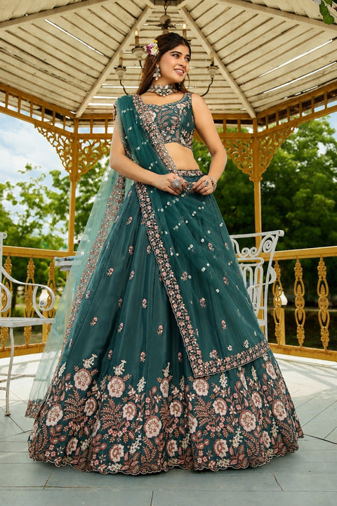 Teal Designer Crepe Lehenga Choli ClothsVilla Main image