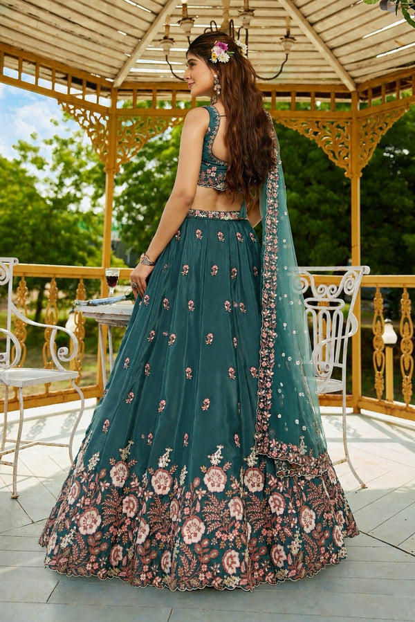 Teal Designer Crepe Lehenga Choli ClothsVilla