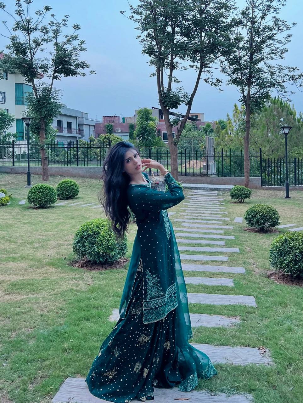 Teal Designer Faux Georgette Embroidered Top Plazzo Dupatta Set with Sequins & Lace Detailing ClothsVilla