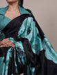 Load image into Gallery viewer, Teal Elegant Floral Print Satin Silk Saree with Plain Banglory Blouse Piece ClothsVilla