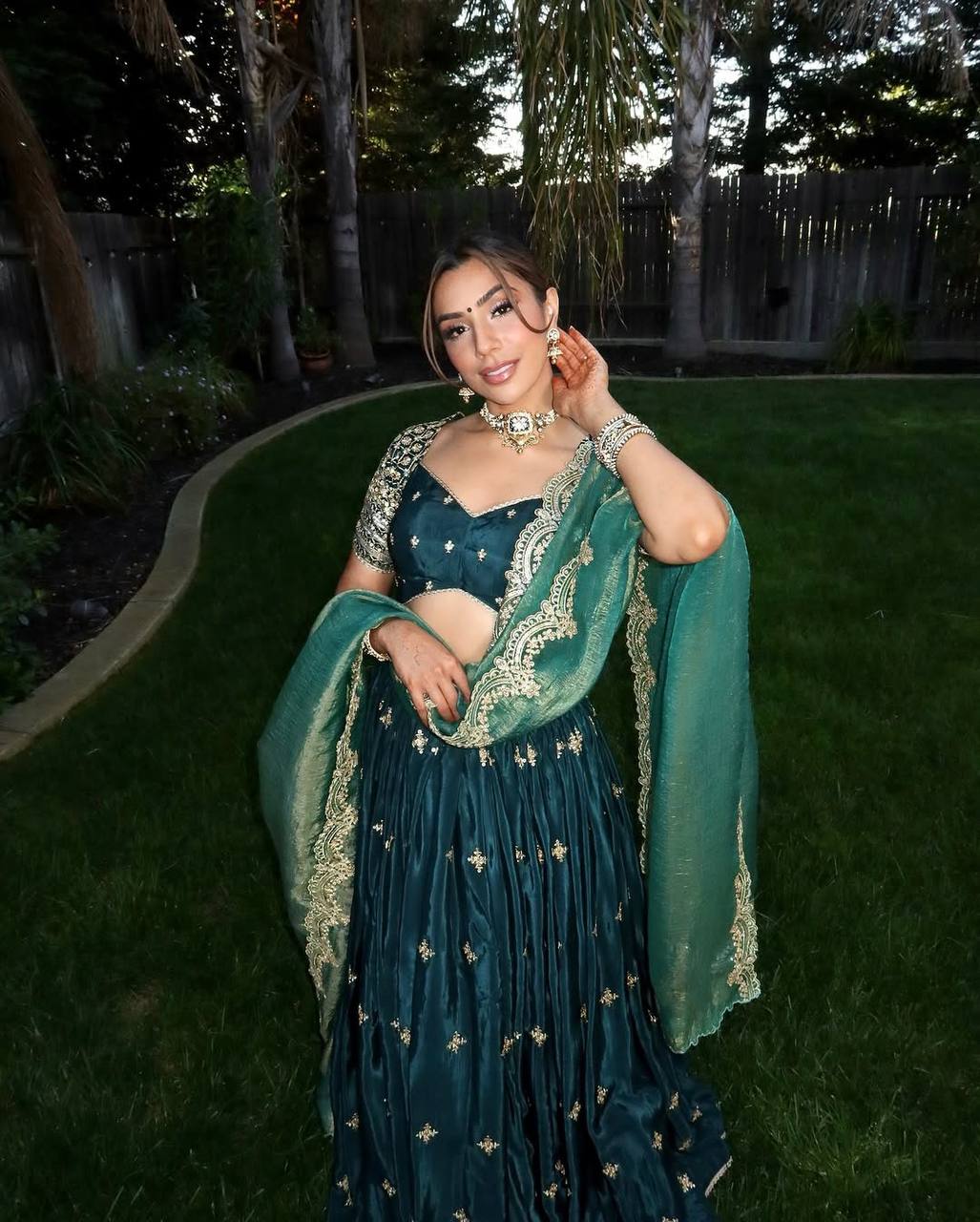 Teal Elegant Japan Satin Lehenga Choli Set with Thread & Sequin Work and Fendi Silk Dupatta ClothsVilla