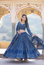 Load image into Gallery viewer, Shimmering Teal Faux Georgette Lehenga Choli with Sequins &amp; Thread Work ClothsVilla