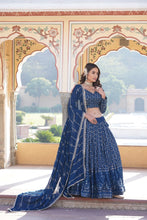 Load image into Gallery viewer, Shimmering Teal Faux Georgette Lehenga Choli with Sequins &amp; Thread Work ClothsVilla