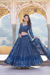 Load image into Gallery viewer, Shimmering Teal Faux Georgette Lehenga Choli with Sequins &amp; Thread Work ClothsVilla