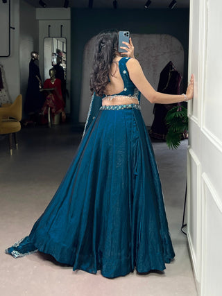 Teal Fendi Fabric Embroidered Lehenga Set with Sequins Work – Stitched Lehenga & Unstitched Blouse ClothsVilla