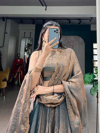 Teal Fendi Sequins Embroidered Lehenga Clothsvilla