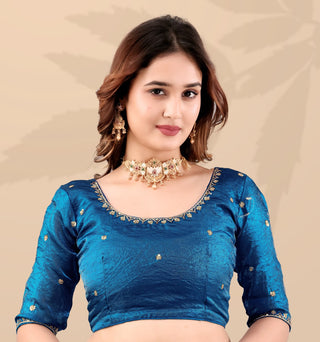 Teal Frendi Silk Saree with Sequin Work ClothsVilla