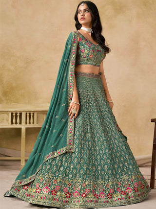 Teal Georgette Embroidered Lehenga Choli ClothsVilla