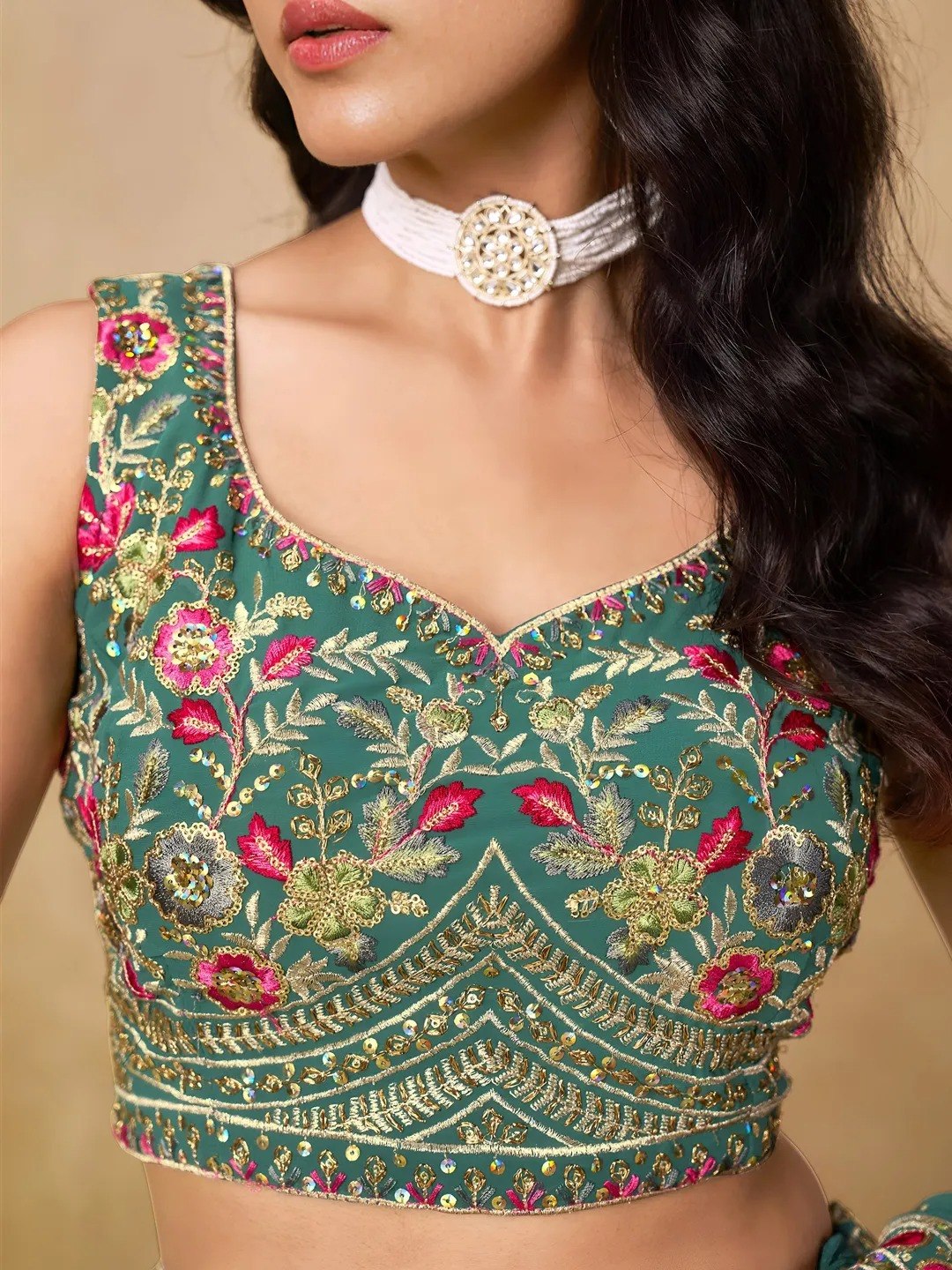 Teal Georgette Embroidered Lehenga Choli ClothsVilla