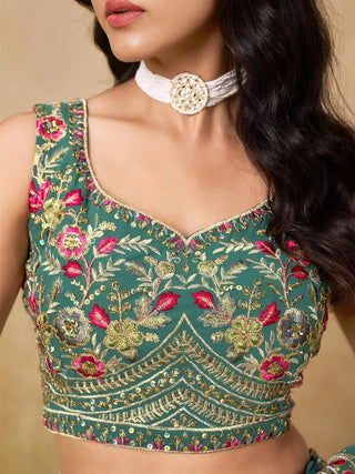 Teal Georgette Embroidered Lehenga Choli ClothsVilla