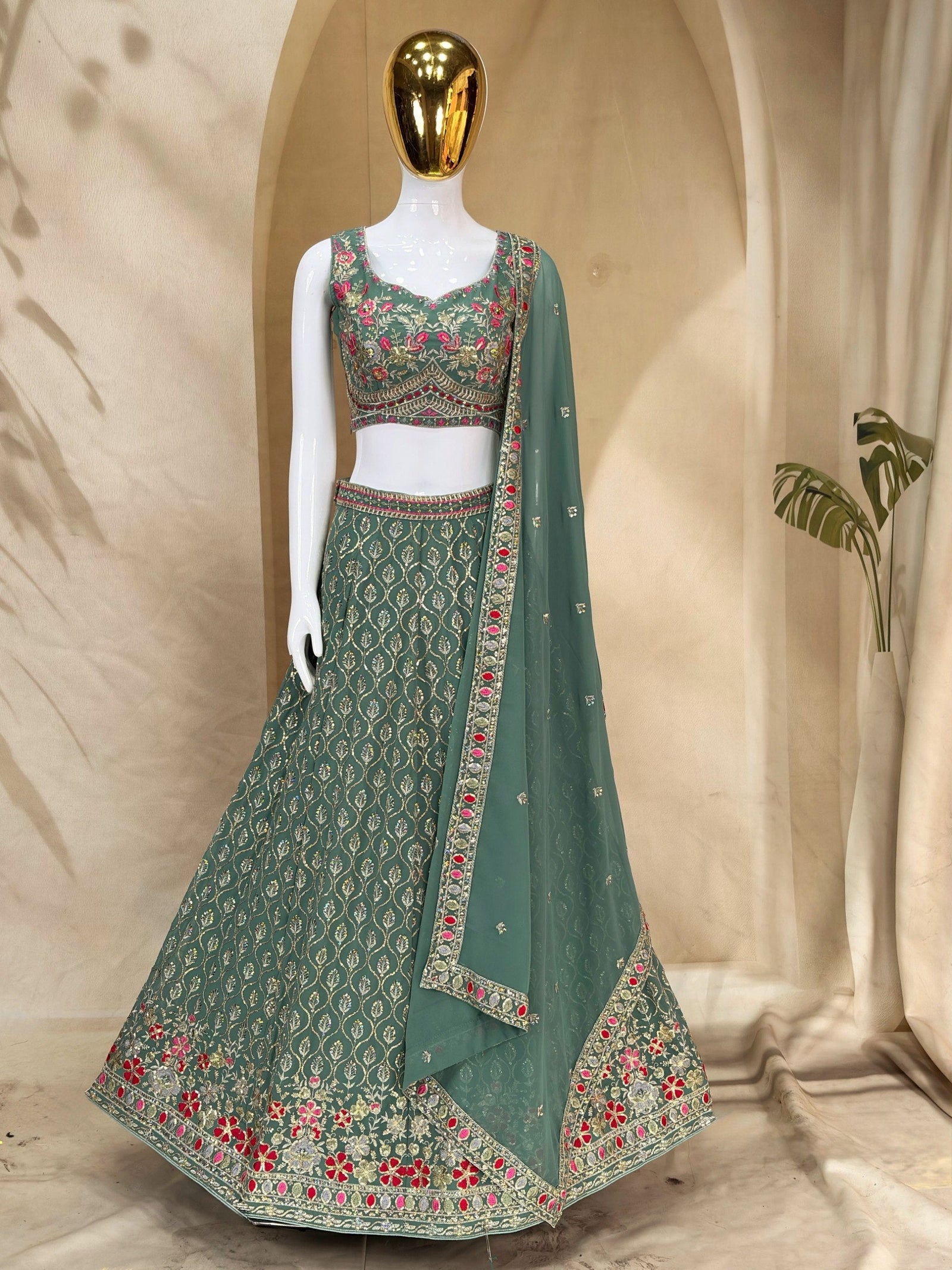 Teal Georgette Embroidered Lehenga Choli ClothsVilla
