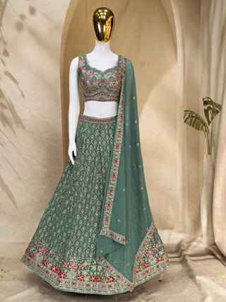 Teal Georgette Embroidered Lehenga Choli ClothsVilla