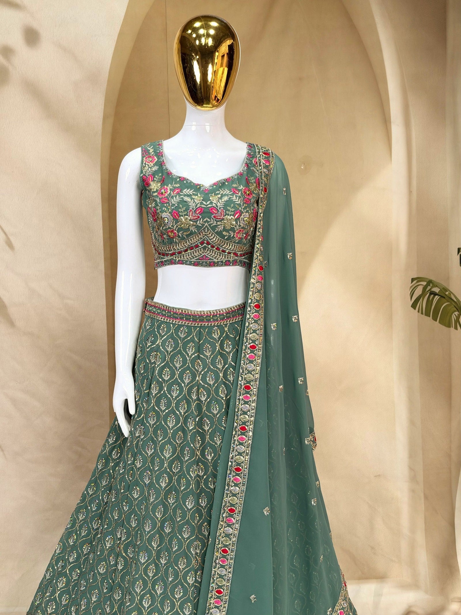 Teal Georgette Embroidered Lehenga Choli ClothsVilla