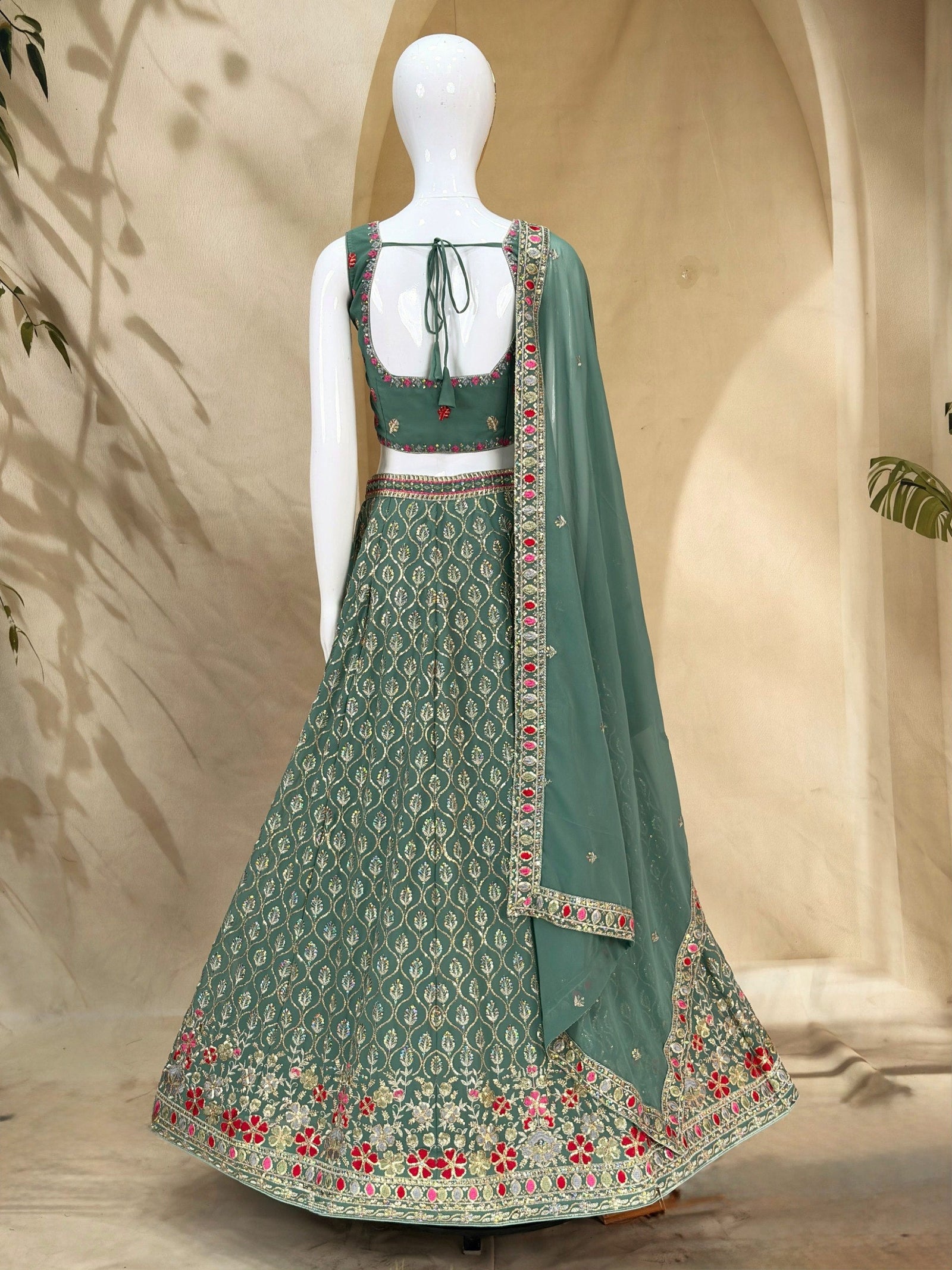 Teal Georgette Embroidered Lehenga Choli ClothsVilla