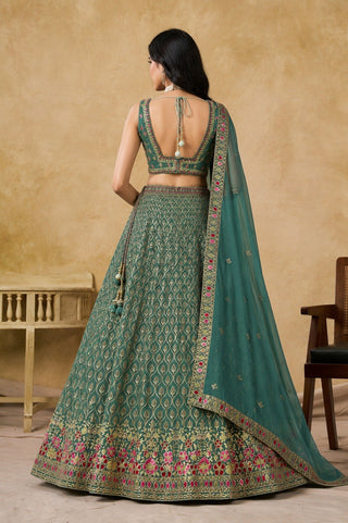 Teal Georgette Embroidered Lehenga Choli ClothsVilla
