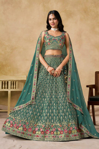 Teal Georgette Embroidered Lehenga Choli ClothsVilla