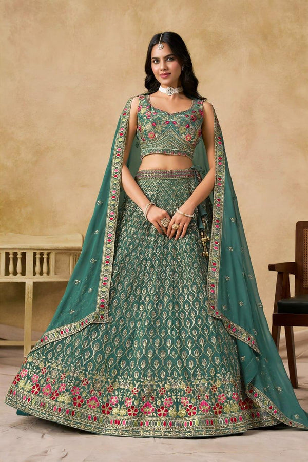 Teal Georgette Embroidered Lehenga Choli ClothsVilla