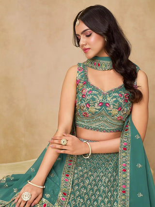 Teal Georgette Embroidered Lehenga Choli ClothsVilla