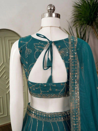 Teal Georgette Embroidered Lehenga ClothsVilla